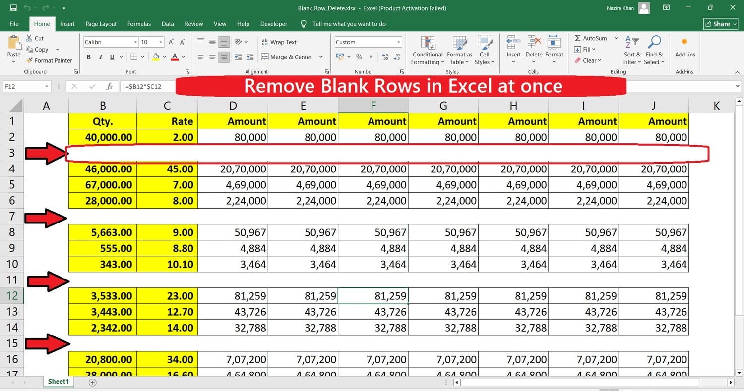 Remove Blank Rows in Excel at once